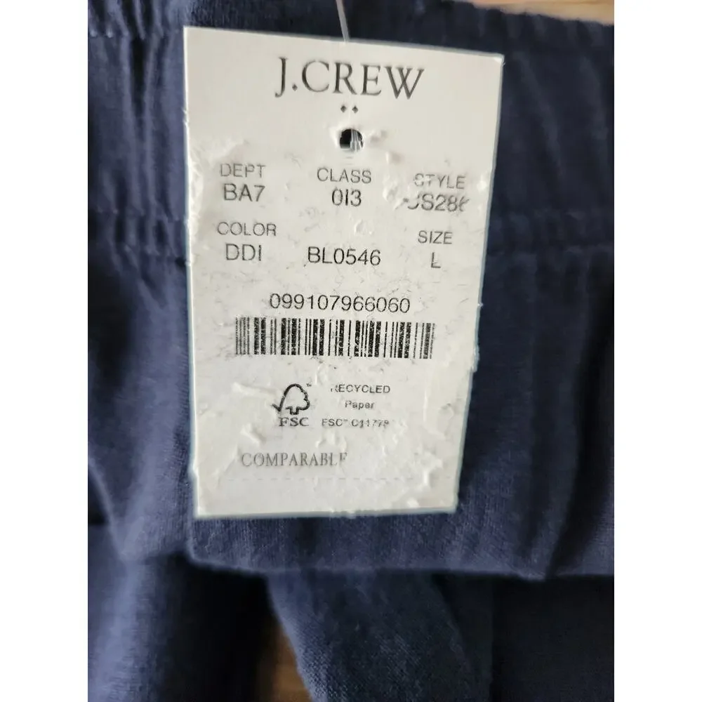 NWT J. Crew Linen-Cotton Blend Drawstring Pant Dark Indigo  L *Flaw
